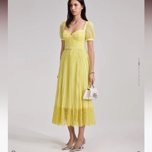 YELLOW CHIFFON LACE DETAIL MIDI DRESS